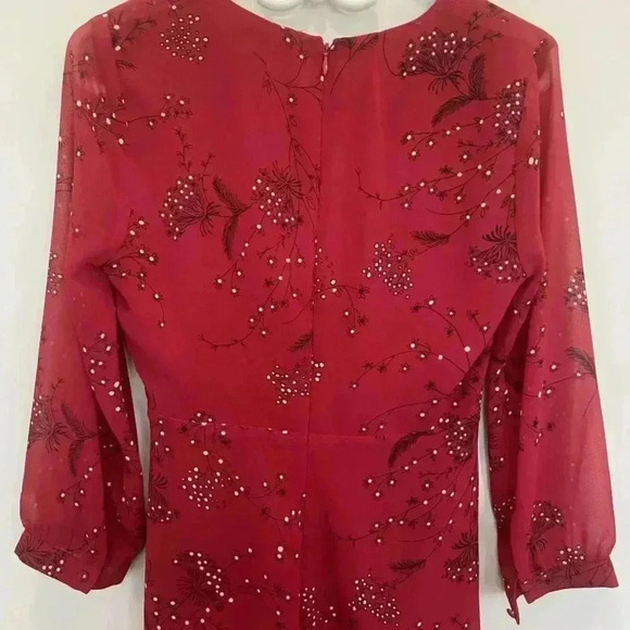 Madewell Red Wrap Floral Print Crepe Mini Dress sz 0 - Picture 8 of 12
